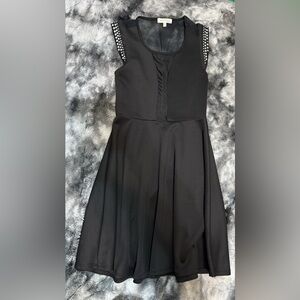 Monteau Black Mini Dress with Studded Shoulders